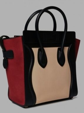 Cross Bag Mini Colorblock Structured Satchel in Beige, Black & Red